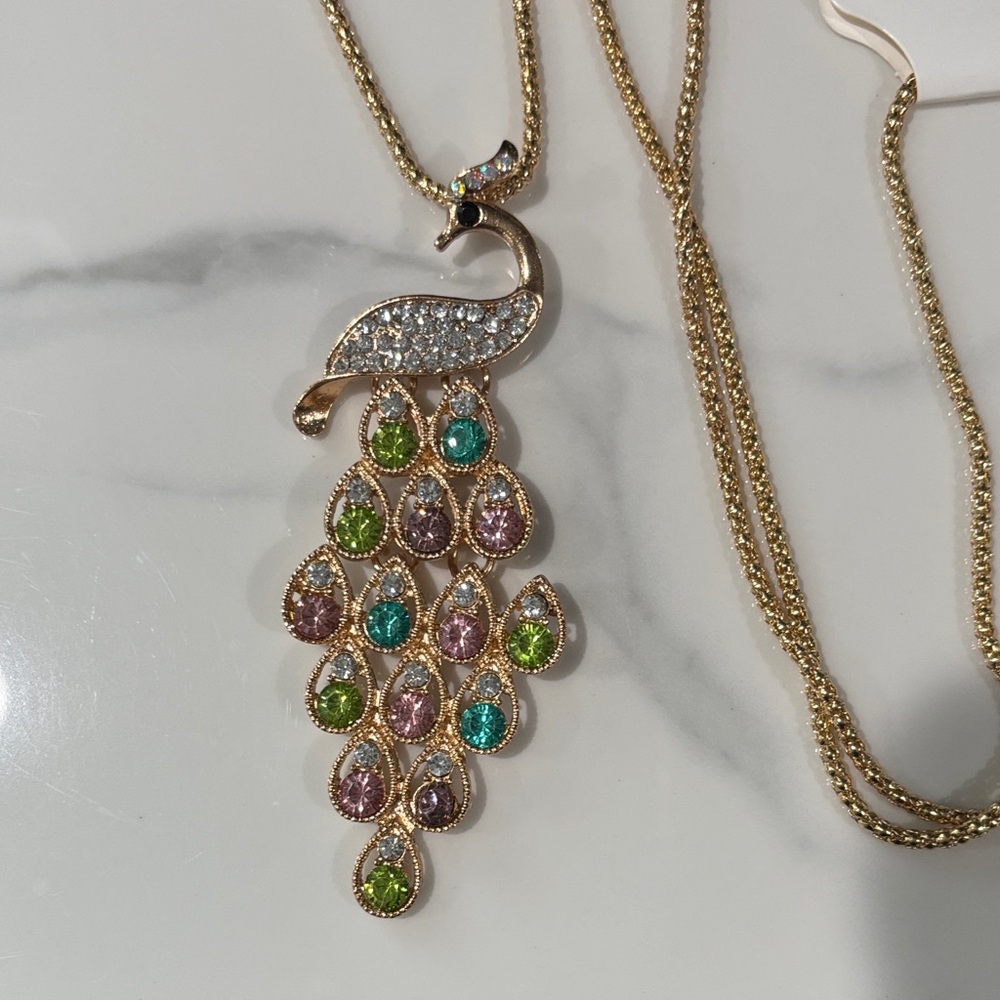 Peacock Pendant Necklace with Gold and Silver by [Brand]